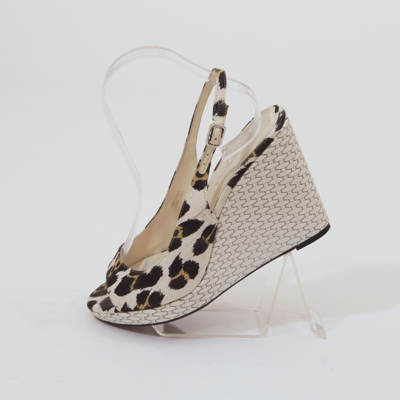 Via Spiga Animal Print Ivory Wedge Sandals 8M - Picture 3 of 8